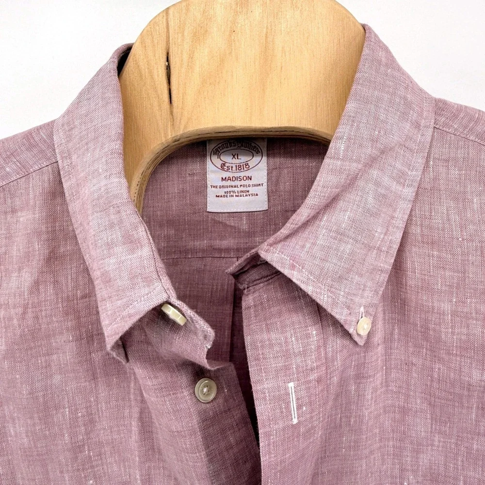 Brooks Brothers Madison Mens XL Pre-Owned Shirt Pink Baird McNutt Irish Linen - Picture 5 of 10
